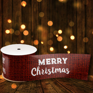 Ruban En Satin Red Burlap Fabric Étiquette Rustic Joyeux Noël