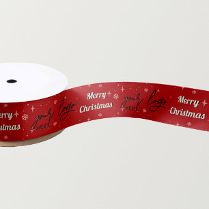 Ruban En Satin Red Christmas Business Logo Holiday Greeting Satin