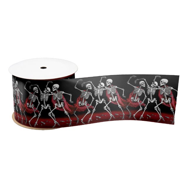 Ruban En Satin Red Death Dancing Skeletons Mariage gothique (Bobine)