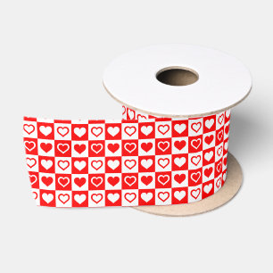 Ruban En Satin Red Hearts Plaid Motif Thunder_Cove