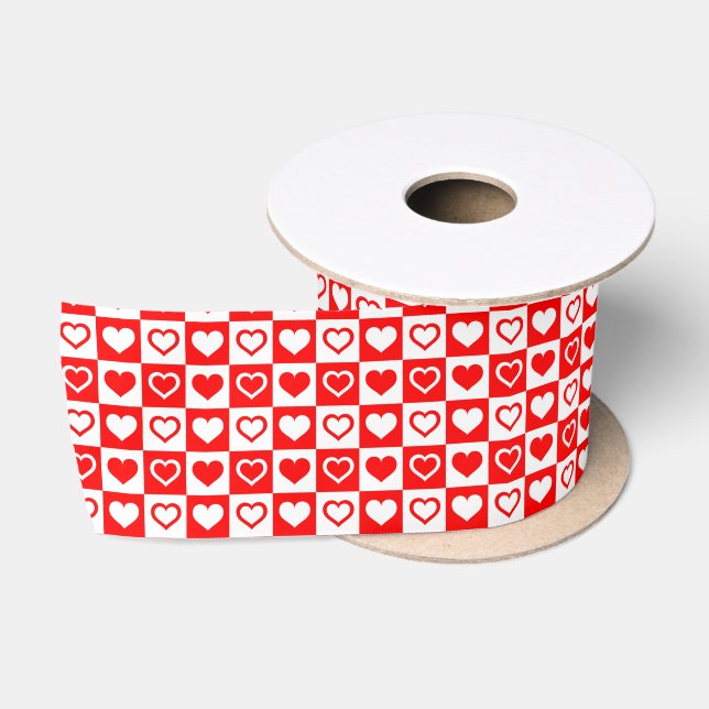 Ruban En Satin Red Hearts Plaid Motif Thunder_Cove (Bobine)