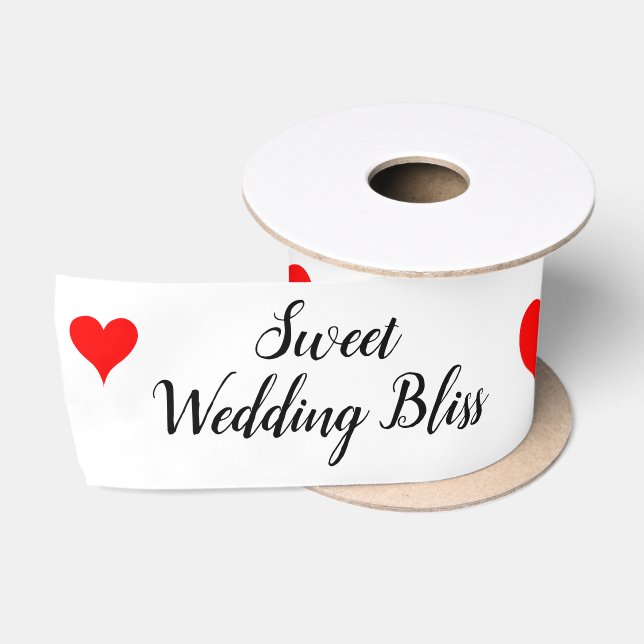 Ruban En Satin Red Hearts Sweet Wedding Bliss 3 INCH (Bobine)