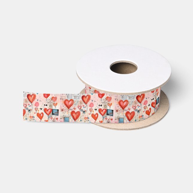 Ruban En Satin Red Hearts Whimsical Love Motif (Bobine)