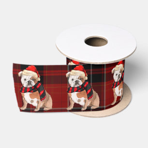 Ruban En Satin Red Plaid et English Bulldog Noël