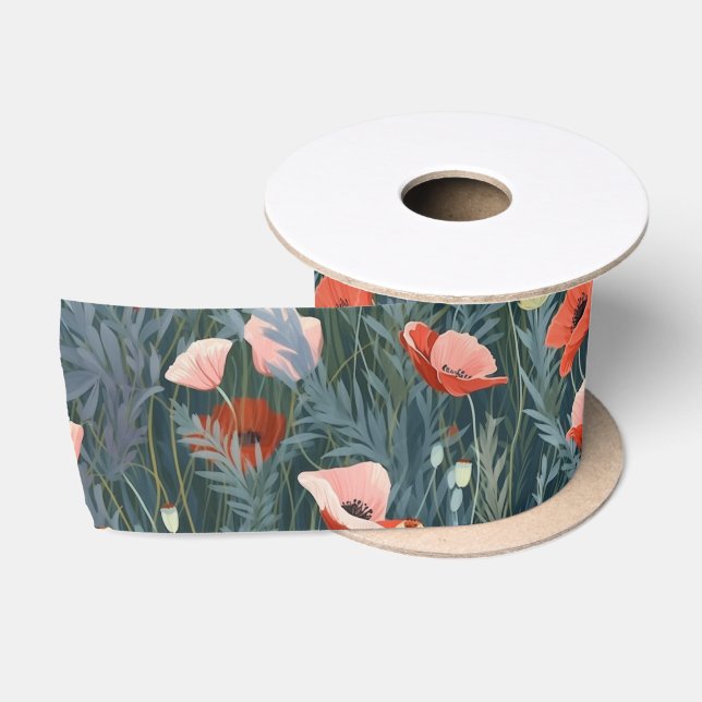 Ruban En Satin Red Poppy Meadow (Bobine)
