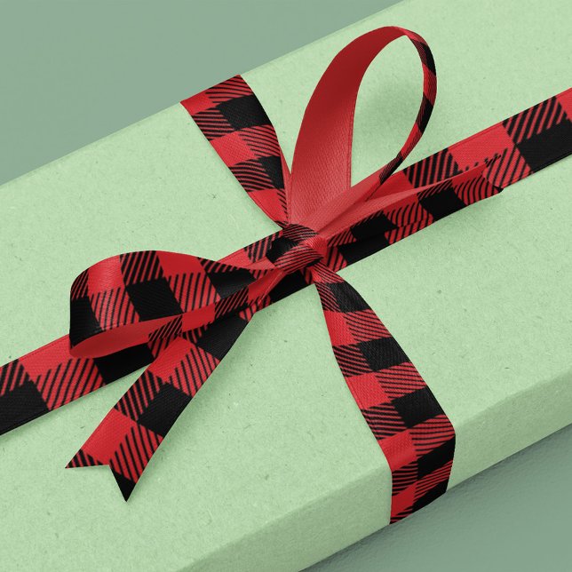 Ruban En Satin Red Rustic Buffalo Check Motif (Buffalo check simple minimalist pattern ribbon)