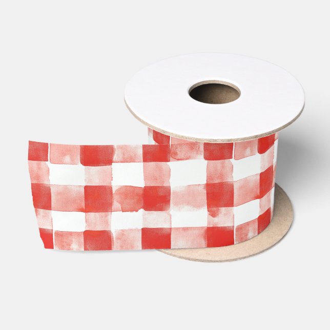 Ruban En Satin Red White Plaid Stripes Birthday (Bobine)