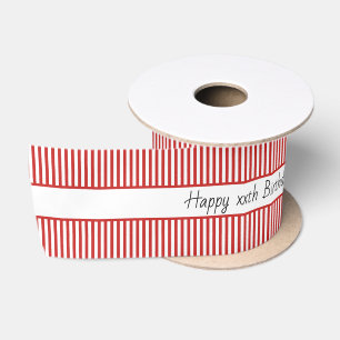 Ruban En Satin Red/White Simple Stripes Motif Joyeux anniversaire