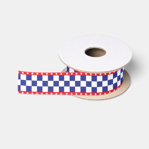 Ruban En Satin Red, White Stars and Blue Checkers