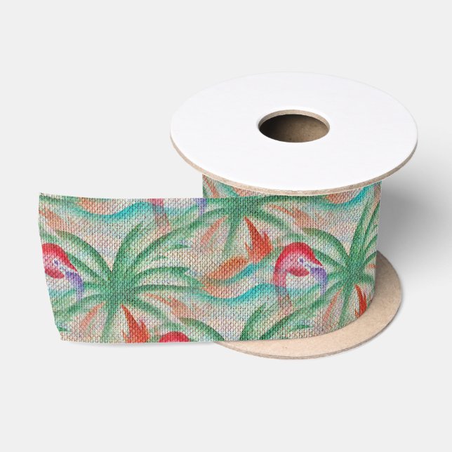 Ruban En Satin Regard de toile de jute de palmier de Flamant rose (Bobine)