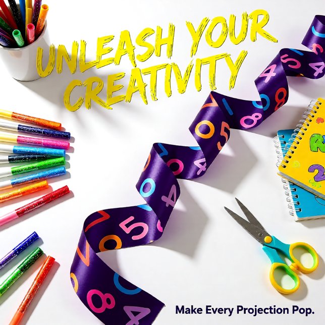 Ruban En Satin Retour à l'école nombres violets (Back to School Colorful Numbers on Purple Pattern Satin Ribbon)