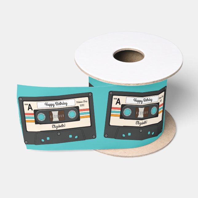 Ruban En Satin Retro 80's 90's Cassette Musique Anniversaire (Bobine)