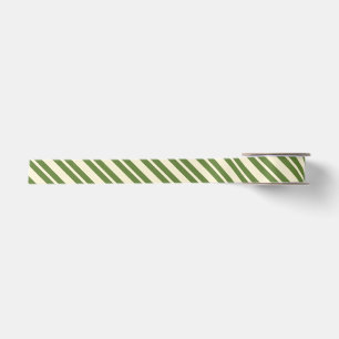 Ruban En Satin Retro Christmas Stripes Olive Green & Creme