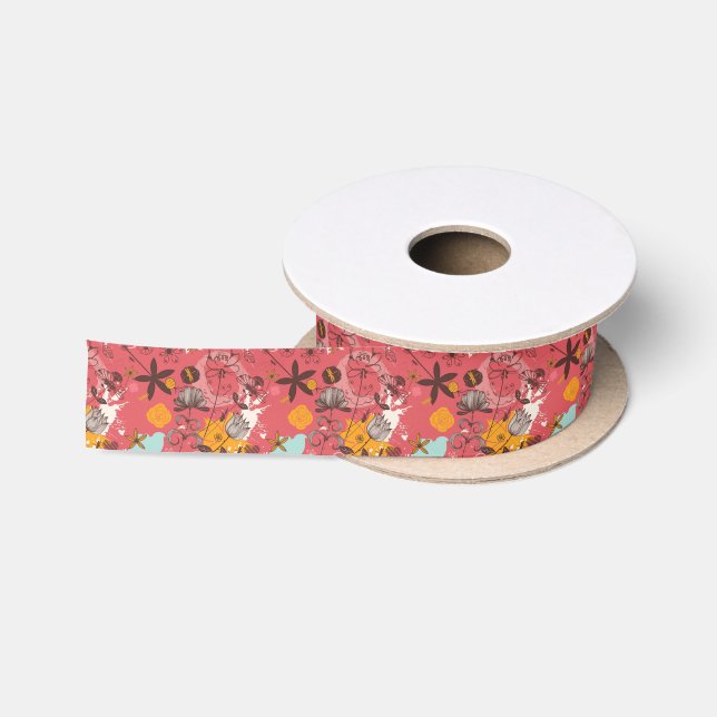 Ruban En Satin Rétro motif floral 7 (Bobine)