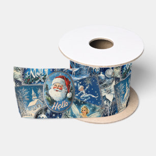 Ruban En Satin Retro Noël Vintage : Collage Bleu