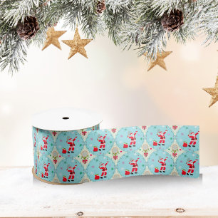 Ruban En Satin Retro Père Noël Jouer Tennis Ogee Motif