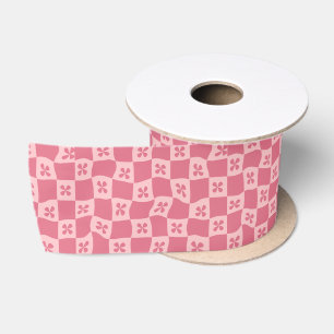 Ruban En Satin Retro rose À damiers motif floral