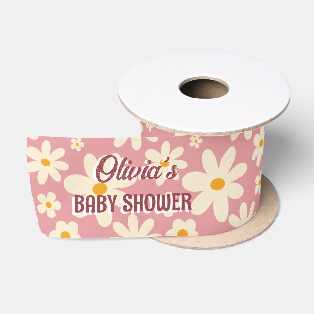 Ruban En Satin Retro super marguerite boho désert rose (Bobine)