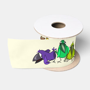 Ruban En Satin Ribbon aux oiseaux colorés
