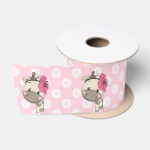 Ribbon personnalisé bébé fille Giraffe Satin Satin