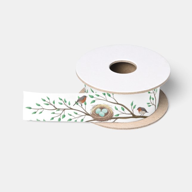 Ruban En Satin Robin Oiseaux Nid Oeufs Baby shower de printemps (Bobine)