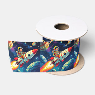 Ruban En Satin Roquettes mignonnes en astronaute spatiale Anniver