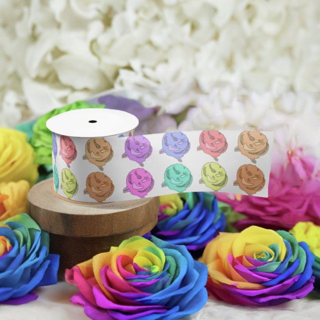 Ruban En Satin Rose arc-en-ciel blanc 3 pouces (Large Rainbow Roses Satin Ribbon)