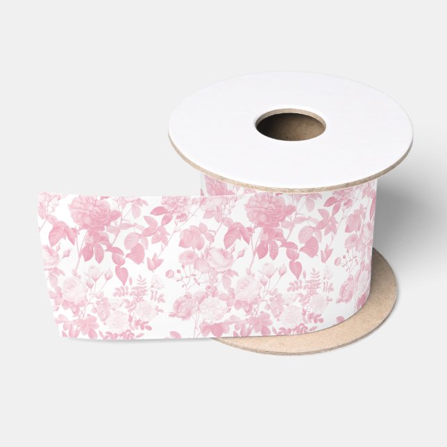 Ruban En Satin Rose blanc rose Chinoiserie Motif (Bobine)