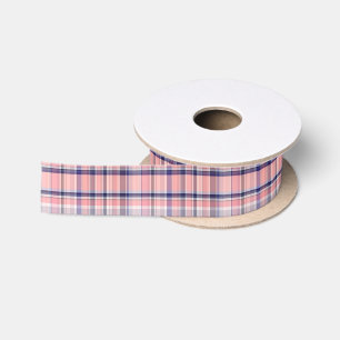 Ruban En Satin Rose Bleu Marine Blanc Pré-Madras Carreaux
