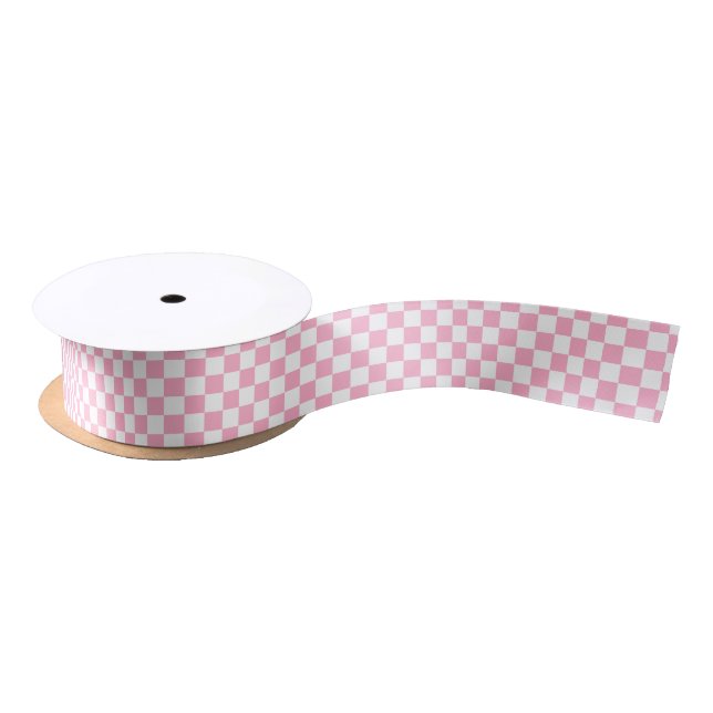 Ruban En Satin Rose Checkered et blanc (Bobine)