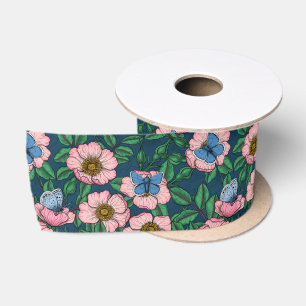 Ruban En Satin Rose de chien et papillons