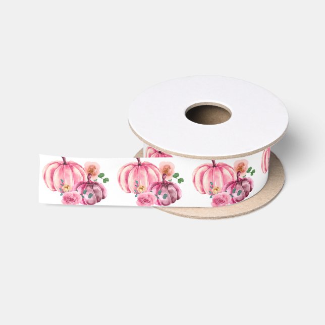 Ruban En Satin Rose de couleur Citrouille rose (Bobine)