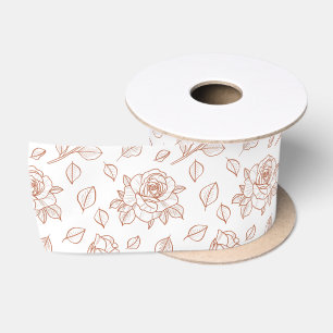 Ruban En Satin Rose Décousue Terracotta Floral Dessinée à la Main