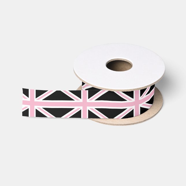 Ruban En Satin Rose et noir BRITANNIQUES de drapeau d'Union Jack (Bobine)