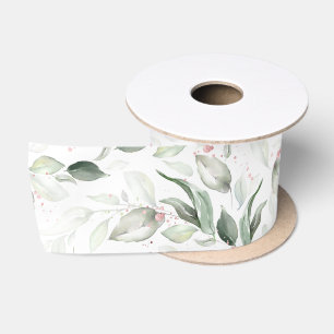 Ruban En Satin Rose Gold de Printemps Feuillage Élégant Blanc