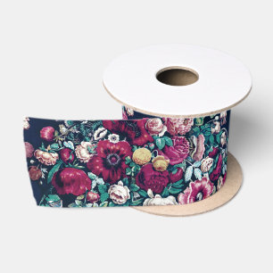 Ruban En Satin Rose Magenta Vert Bleu Peine Turquoise et Fleurs R