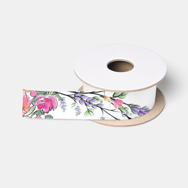 Ruban En Satin Rose sauvage rose lavande et Eucalyptus (Bobine)