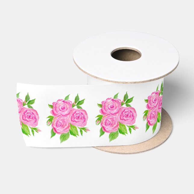 Ruban En Satin Roses anglaises à l'aquarelle (Bobine)