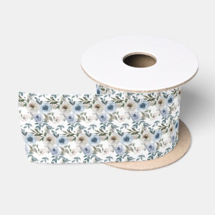 Ruban En Satin Roses aquarelles bleues et blanches pour mariage 