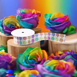 Ruban En Satin Roses arc-en-ciel blanc 1,5 pouce
