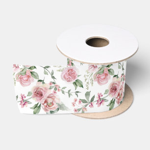 Ruban En Satin Roses Eucalyptus Verdure Rose Pâle Chic Démodé 