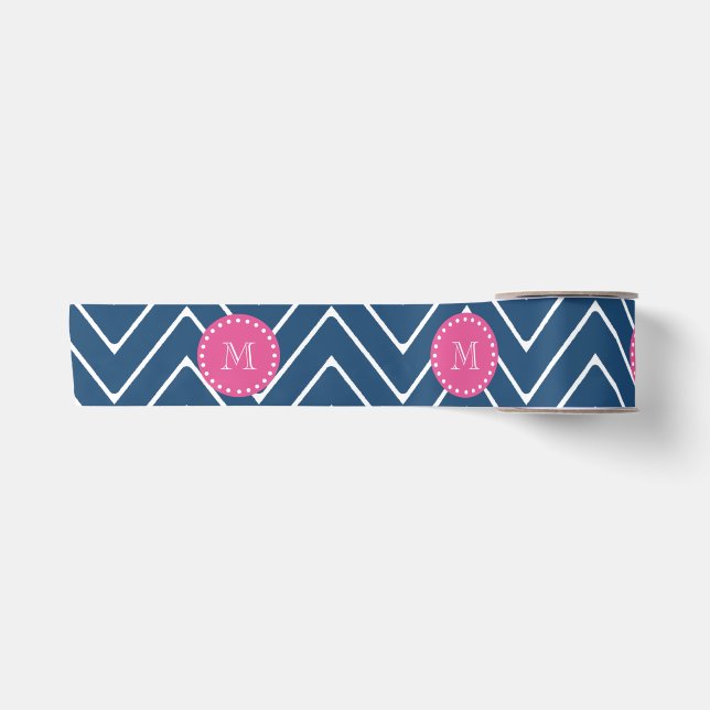 Ruban En Satin Roses indien, bleu marine Chevron | votre (Devant)