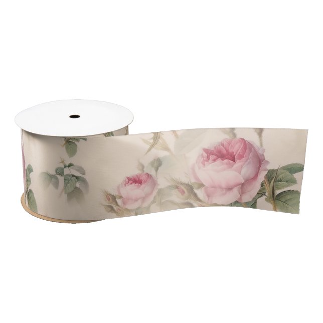 Ruban En Satin Roses roses rustiques (Bobine)