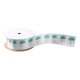 Ruban En Satin Roses turquoise avec touches