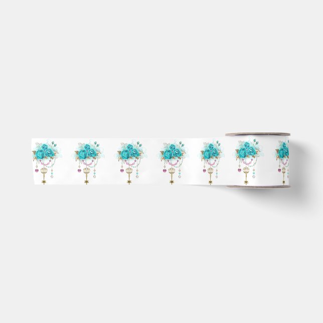 Ruban En Satin Roses turquoise avec touches (Devant)