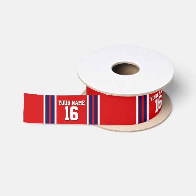 Ruban En Satin Rouge avec Marine White Stripes Team Jersey (Bobine)