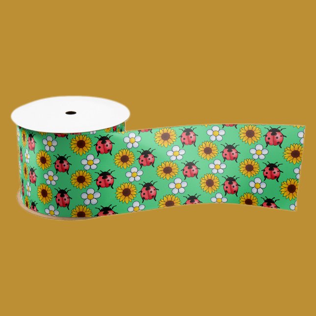 Ruban En Satin Rouge Et Noir Ladybug Avec Fleurs (Créateur téléchargé)