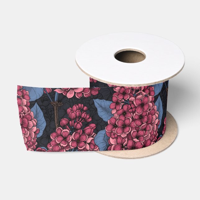 Ruban En Satin Rouge lilas sur bleu foncé (Bobine)