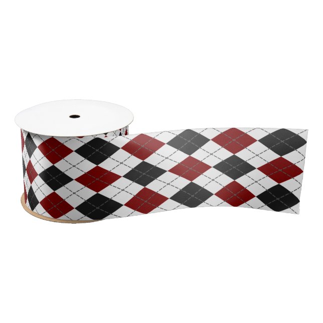 Ruban En Satin rouge noir blanc Jacquard plaid (Bobine)