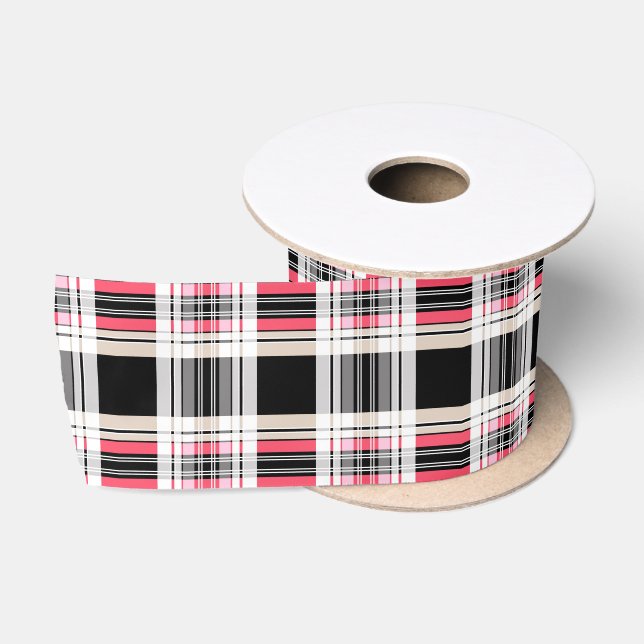 Ruban En Satin Rouge noir blanc plaid (Bobine)